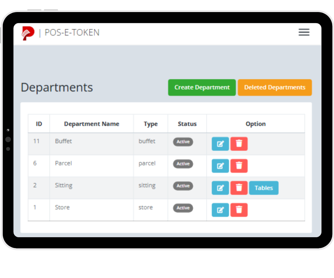 POS department management screen